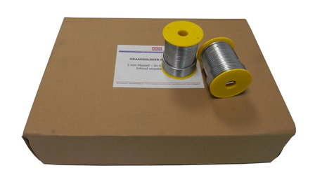 Draadsoldeer Tin / Lood per doos a 20 kg 50/50 Massief 3mm (1kg/Spoel)